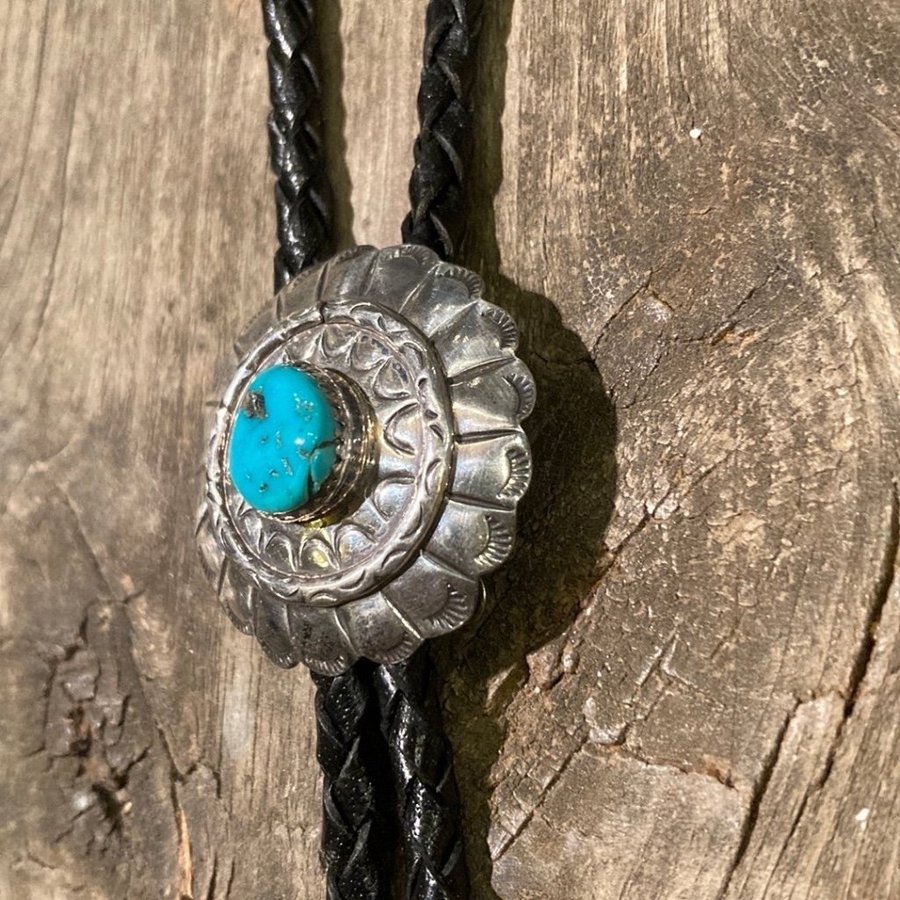 Beutiful Authentic Native Silver Concho Bolo Tie