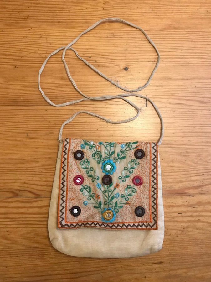 Väska Handväska Vintage Retro Boho Folk blom broderi hippie mönster spegel hand