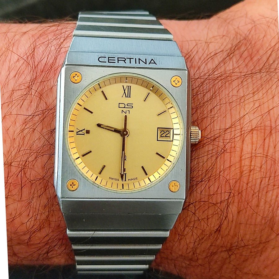 Certina DS N1 Turtle vintage sapphire crystal gold tone released 1980