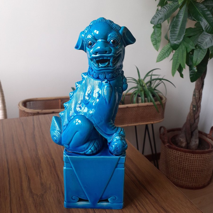 Fohund kinesisk fo hund foo dog retro blå turkos vintage