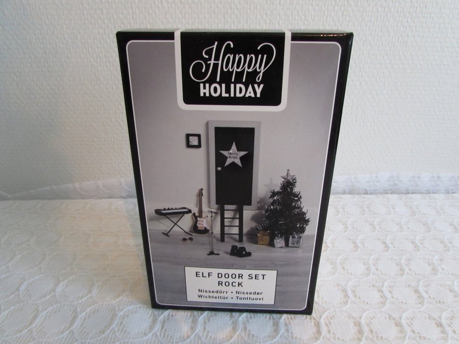 Oanvänd Elf Door Set ROCK Happy Holiday gitarr piano mikrofon dörr stege gran mm