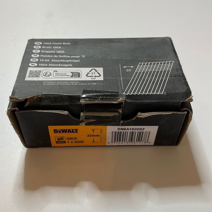 DeWALT 16GA Dykker 1,6x32mm galvaniseret, vinklet 20°