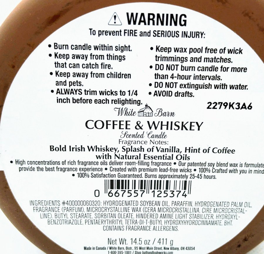 COFFEE  WHISKEY Bath  Body Works 3 veks ljus