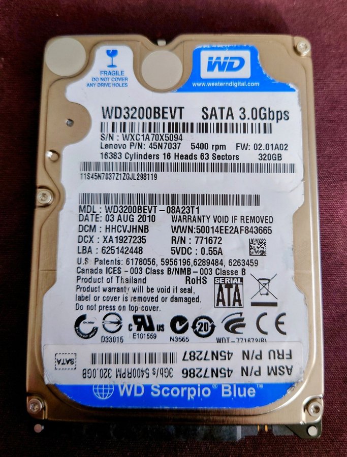 Western Digital 2,5" SATA Hårdisk 320gb