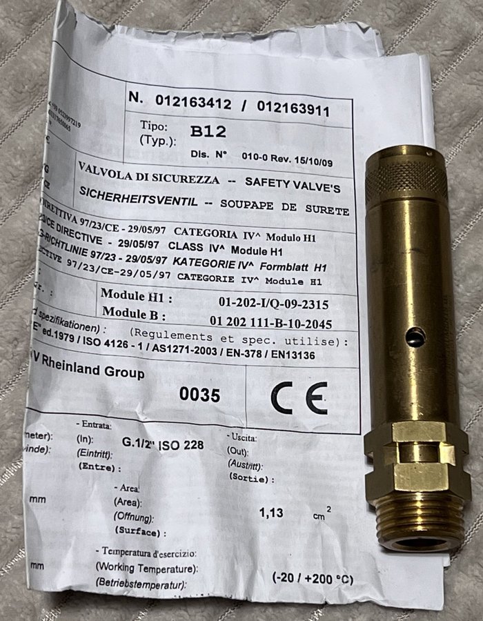 Säkerhetsventi - Säkerhetsventil -2+/+200, 1-1/2" 14-18 Bar. Helt Ny!