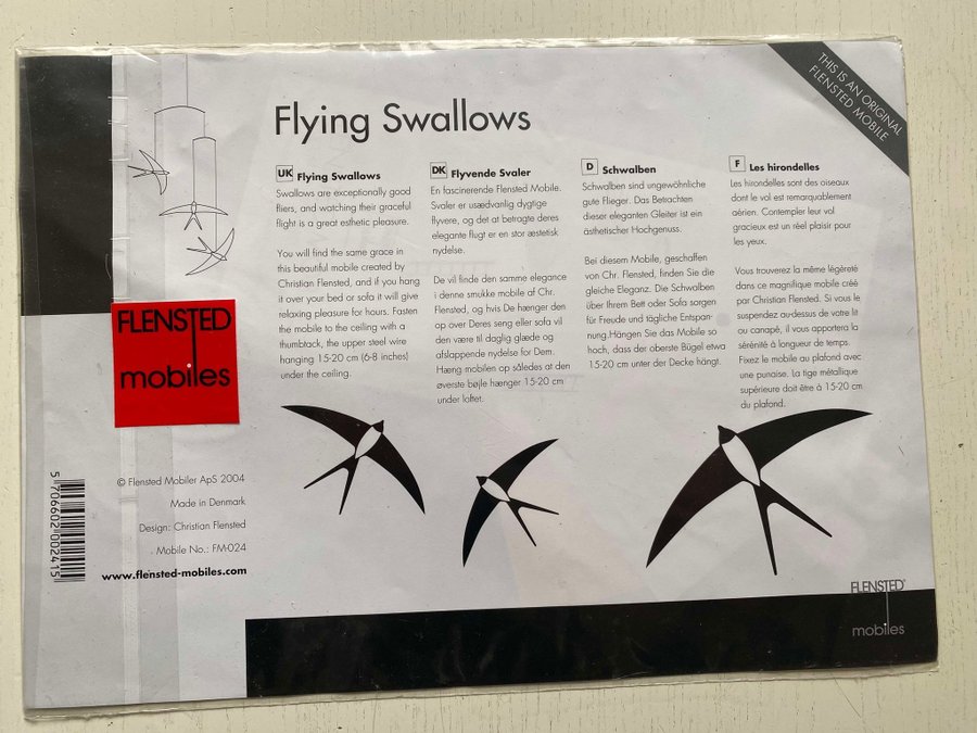 Flensted Mobiles, Denmark. Flying Swallows Mobile. FM-024