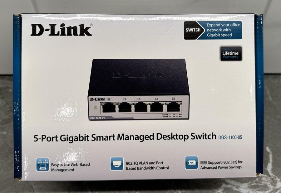 D-Link Managed / hanterbar 5 port Gbit Switch *NY*