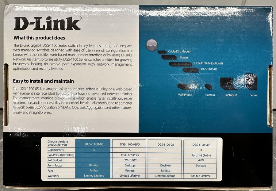 D-Link Managed / hanterbar 5 port Gbit Switch *NY*