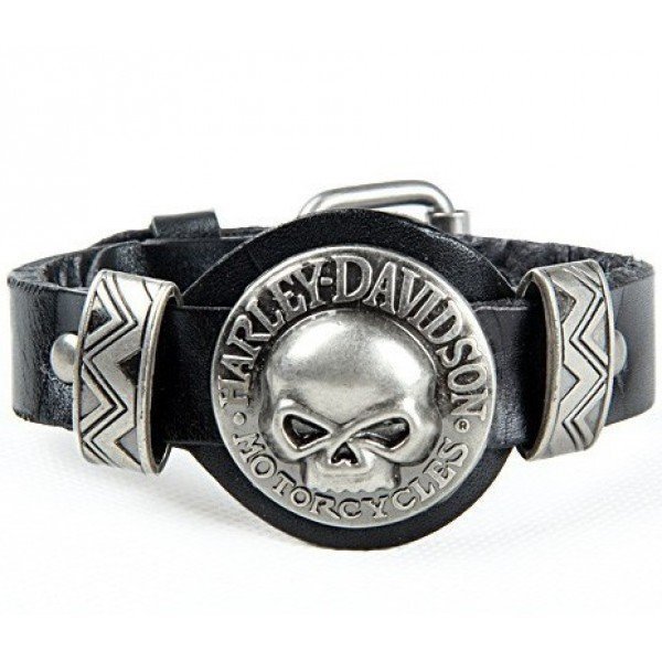 Harley Davidson Skull Läderarmband NYHET Svart