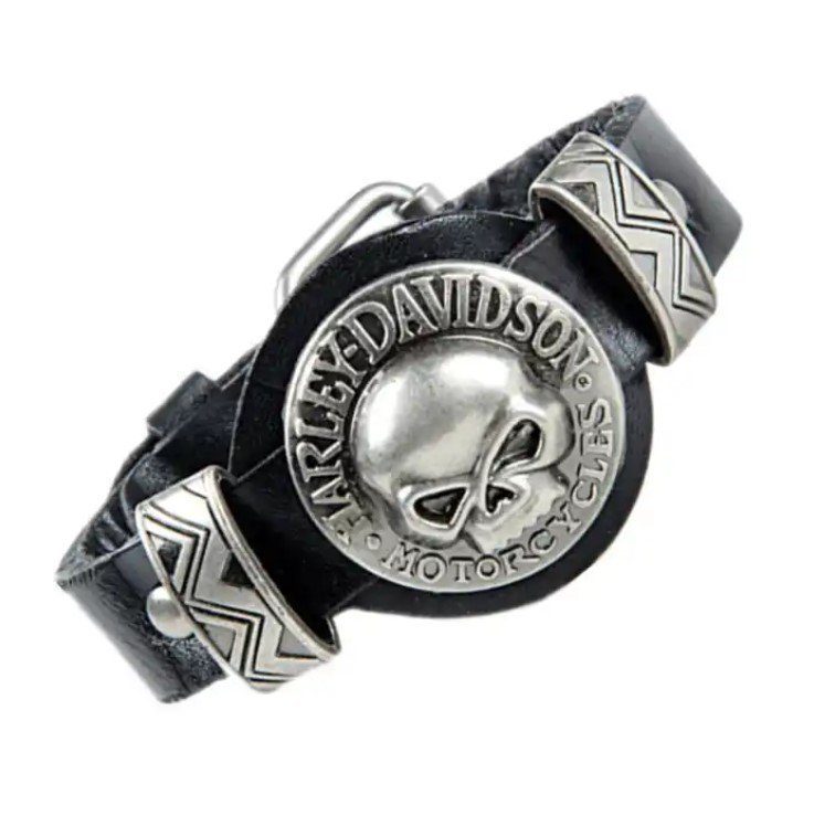 Harley Davidson Skull Läderarmband NYHET Svart