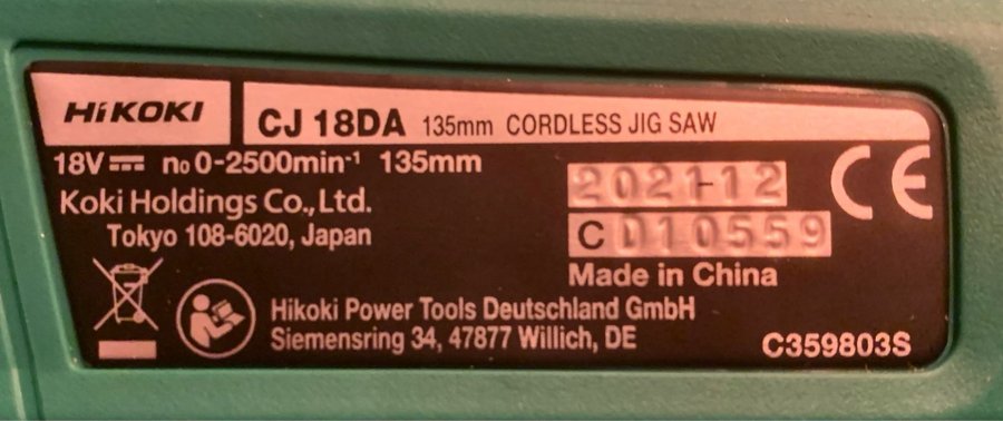 HiKOKI CJ18DA 135mm Sticksåg, helt ny