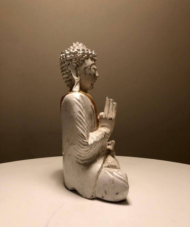 Ny - Buddha staty i trä - 30 cm - vit och guld - tillverkad för hand