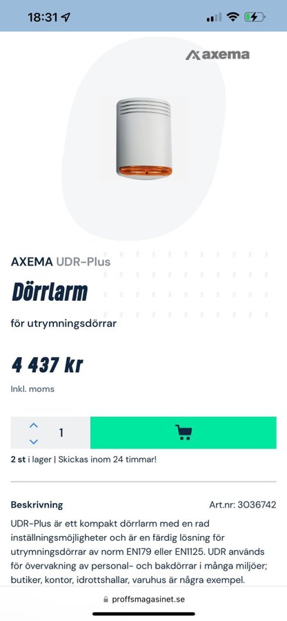 Axema UDR-Plus Dörrlarm NYTT