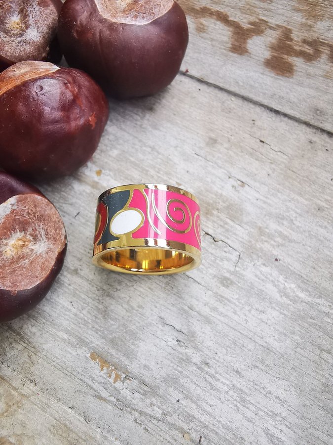 Ny fin flerfärgad bred enamel ring i str 18/18.5