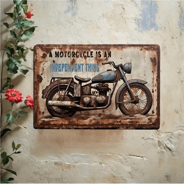 Metallskylt med motorcykelmotiv ute/inne bruk, 30x20 cm RETRO (nytryck)