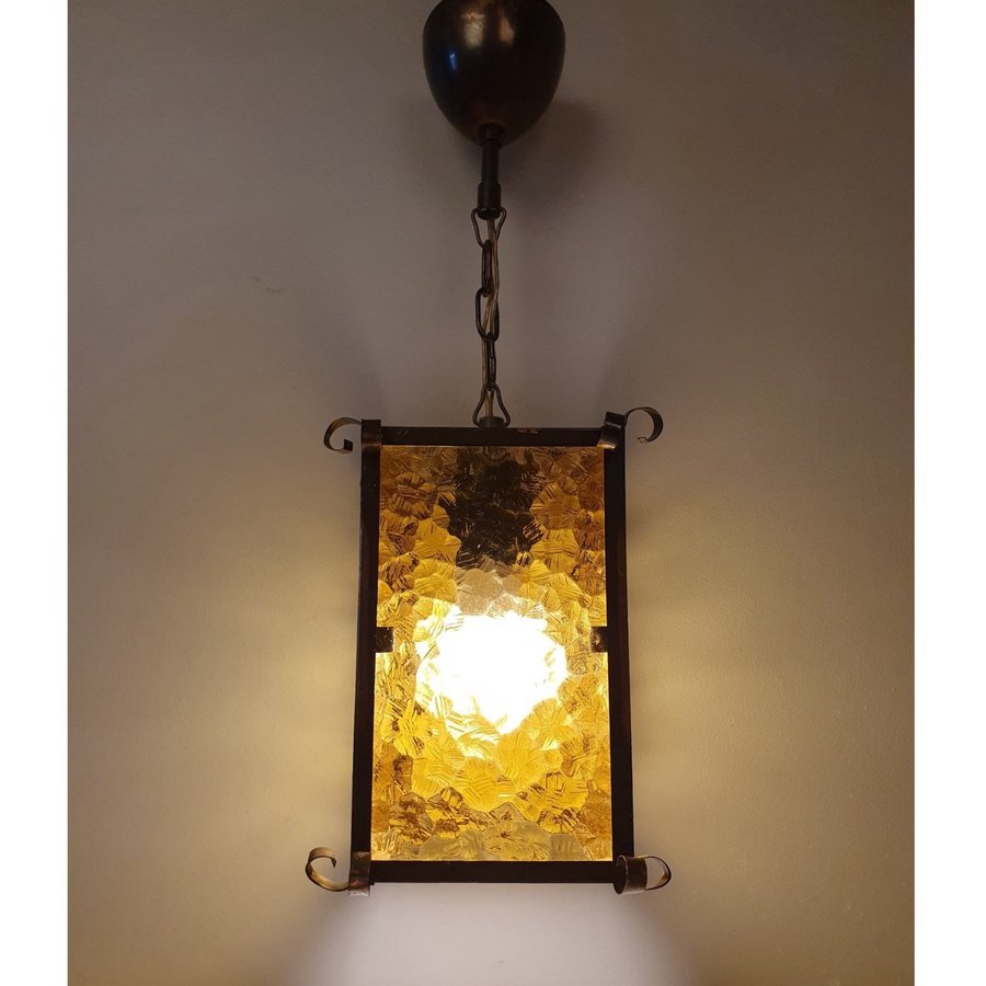 ** Retro taklampa hallampa koppar färgat glas lampa fönsterlampa