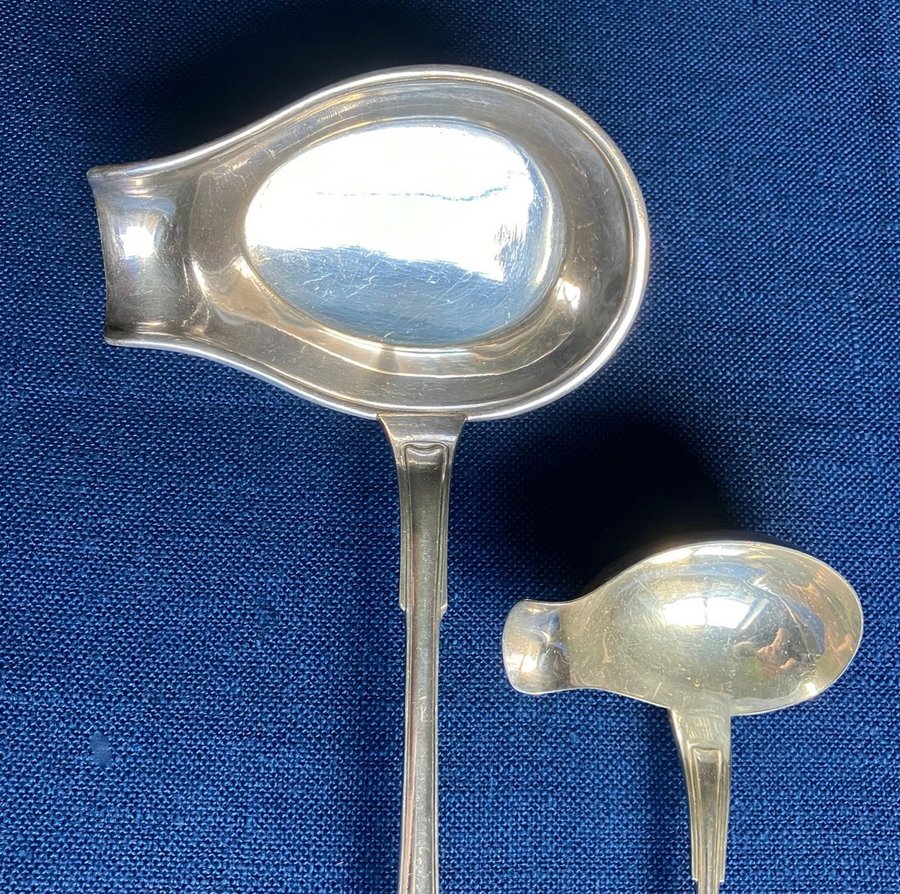 Soppslev + såsslev nysilver A. G Dufva mm, modell Svensk spets, vintage