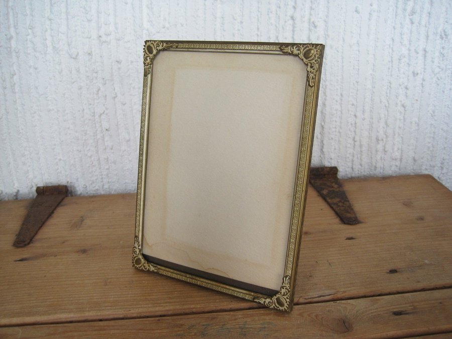 Vintage Fotoram Metallram Med Kupat Glas 12 x 16