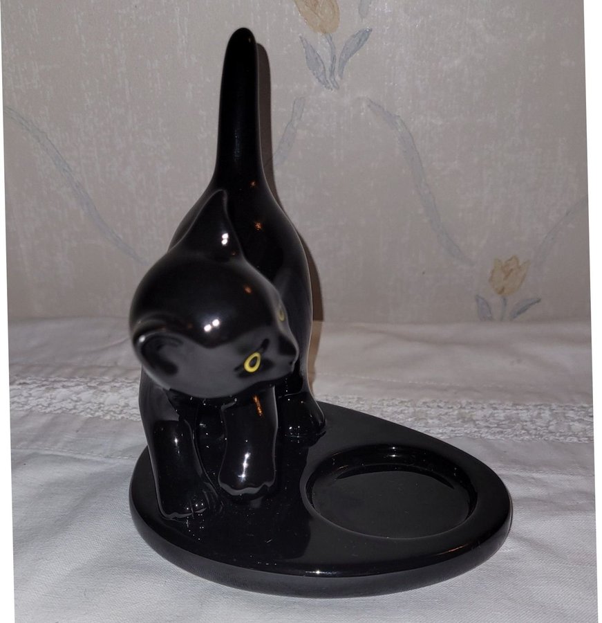 PARTYLITE ljushållare SVART KATT cat CHAT NOIRE kätze