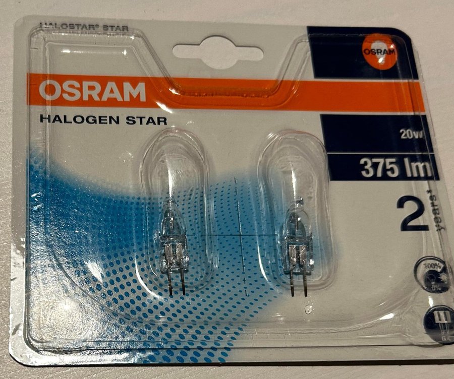 2 st Osram G4 Halogen 20 W 375 lm NYA