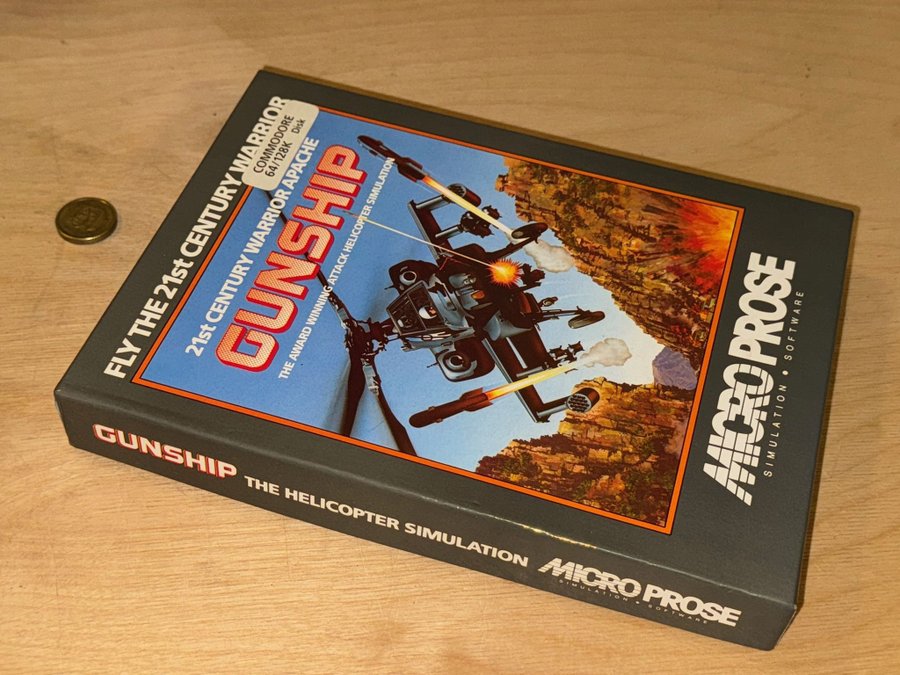 Gunship - The Helicopter Simulation på diskett till Commodore 64/128 i box