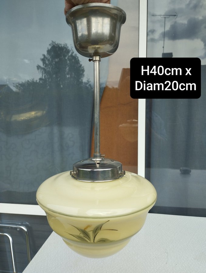 Vintage funkis pendantlampa i glas  krom, 1950-tals