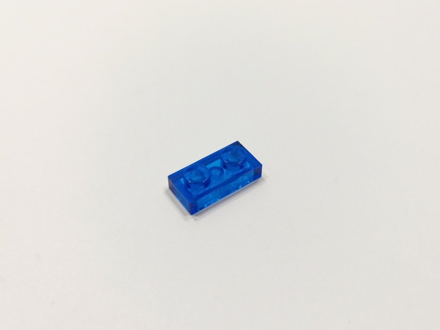 Lego - transparent - 1x2 - platt - part 3023 - blå (trans dark blue)