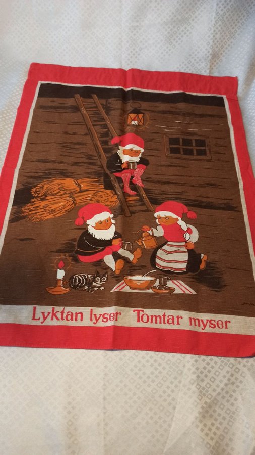 Julbonad med tomtar Jul - Retro " Lyktan lyser Tomtar myser"