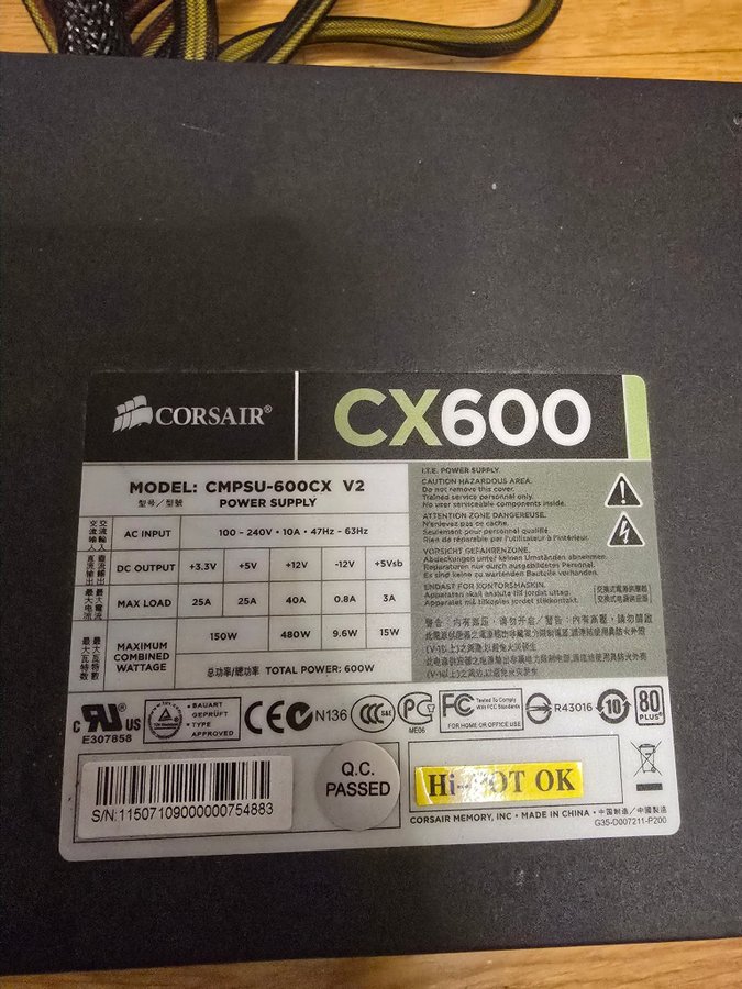 Corsair CX600 nätaggregat