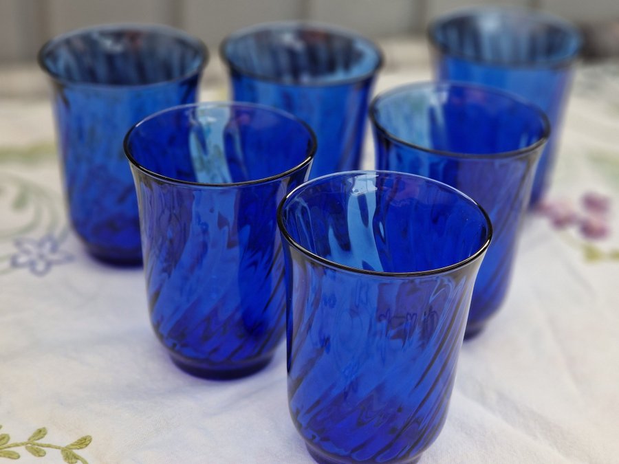 COBALT BLÅ GLAS ARCOROC 6 ST FRANCE RETRO