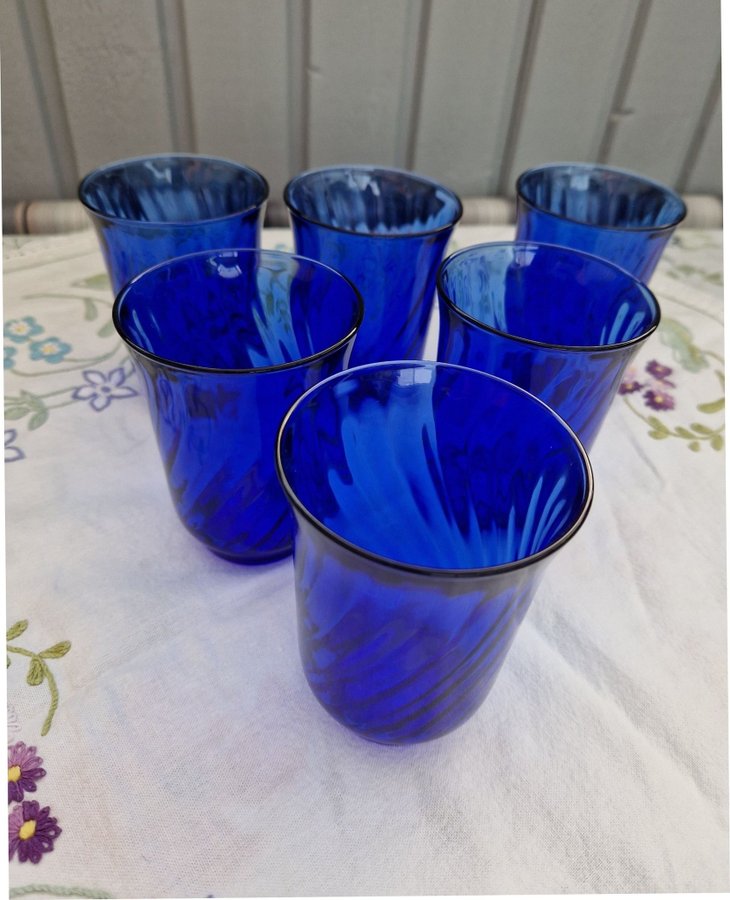 COBALT BLÅ GLAS ARCOROC 6 ST FRANCE RETRO