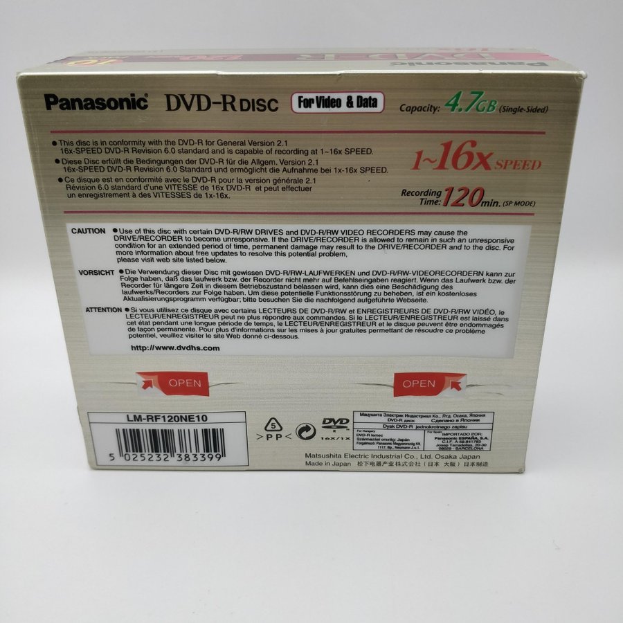 10 st Panasonic DVD-R - 4.7GB Med Slim Fodral - Oöppnat