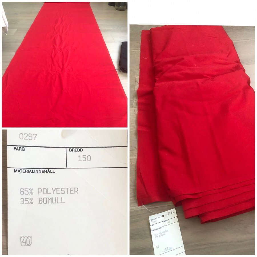 Rött tyg 575 m! bredd 150 m Polyester 65% 35% bomull nytt på meter