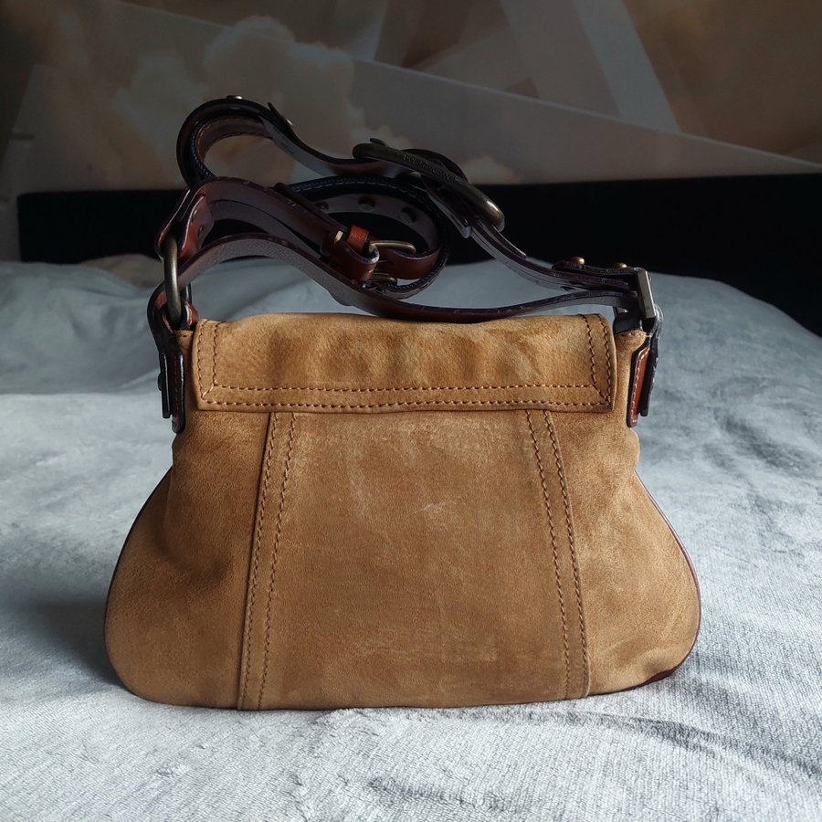 Dolce  Gabbana Brown Suede Flap Top Handle Bag