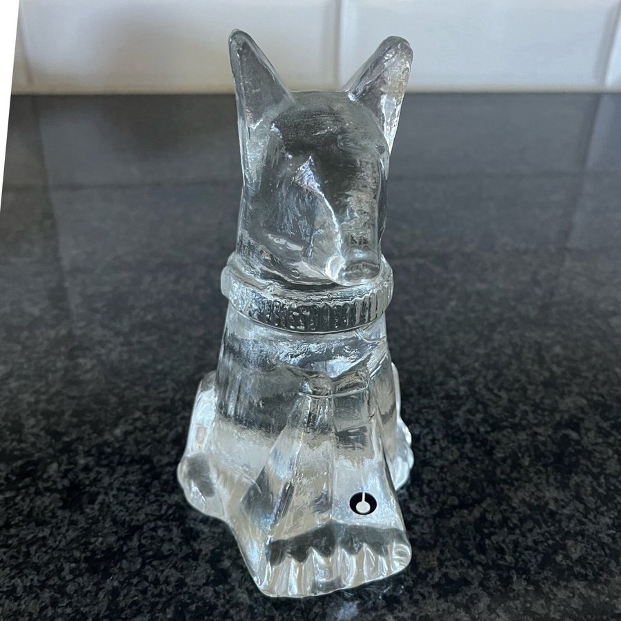 Pukeberg Glasbruk Glasfigur Hund Tung Skulptur Glasdjur Etikett H 16.5 cm Fin