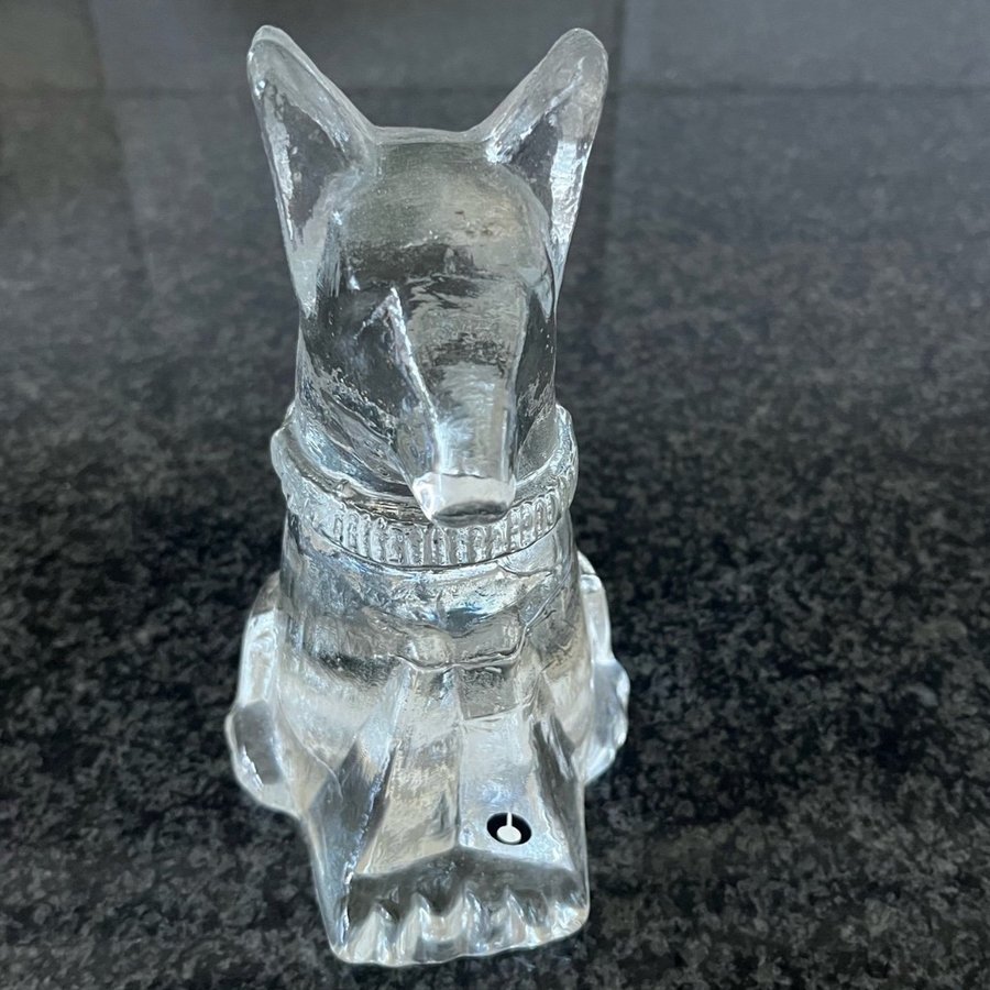 Pukeberg Glasbruk Glasfigur Hund Tung Skulptur Glasdjur Etikett H 16.5 cm Fin