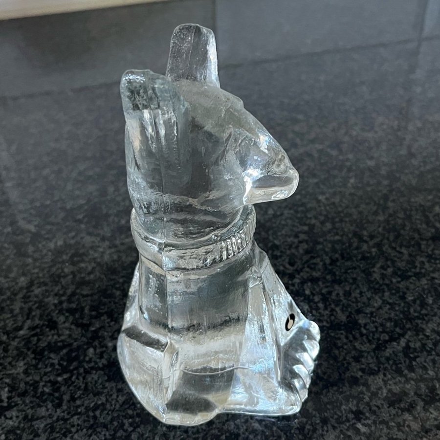 Pukeberg Glasbruk Glasfigur Hund Tung Skulptur Glasdjur Etikett H 16.5 cm Fin