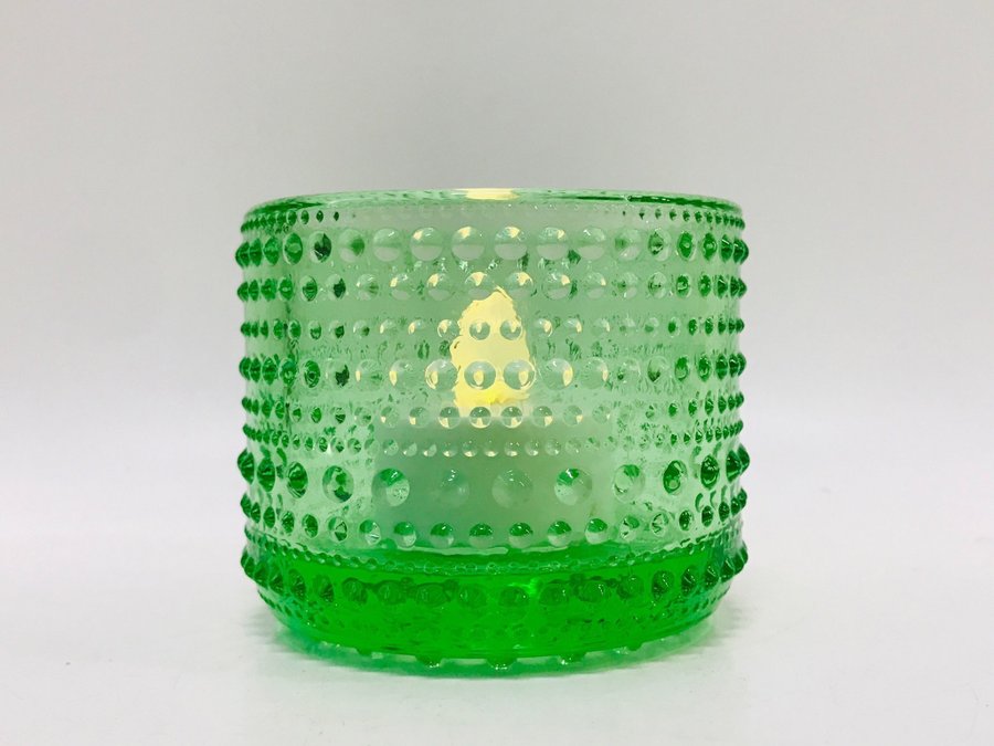 Iittala Kastehelmi ljuslykta i äppelgrön glas Oiva Toikka