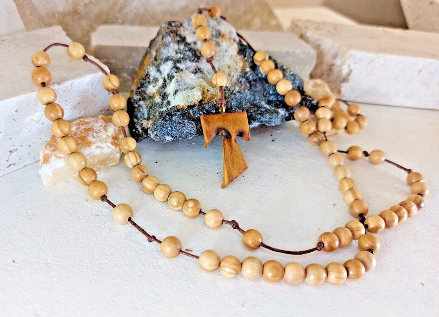 Tau SF Rosary Cross of St Francis of Assisi Crosses with olive wood Necklace