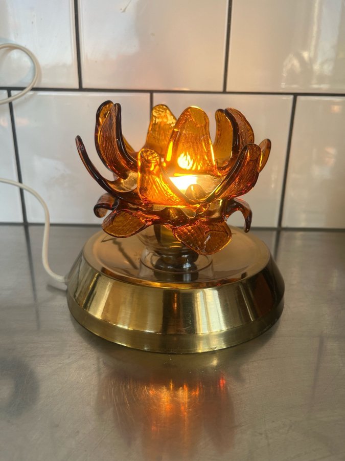 Vintage Bordslampa Vägglampa Mässing Glas Lampa Blomma