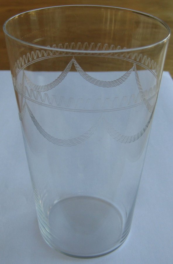 *** 6 ST "LÖVTUNNA" GROGG DRINK ÖL-GLAS GRAVERAD KLASSISK DRAPERIDEKOR ***