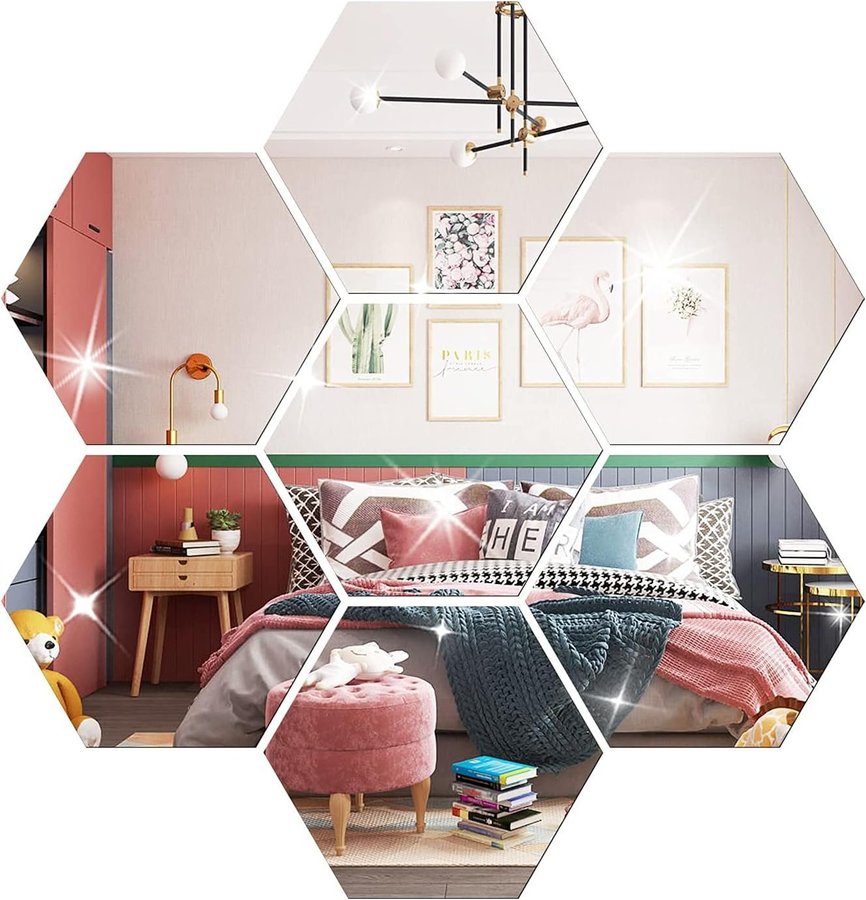 BID! DIY Wall Acrylic Mirror Stickers, Set 12 Pcs, Hexagon Wall Stickers! New!