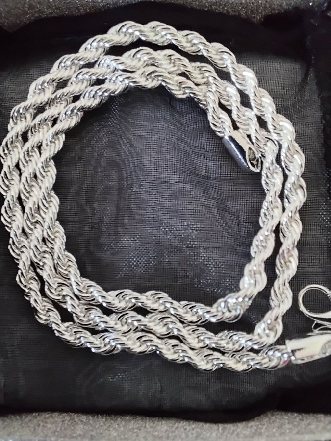 Halsband silverlänk, cordellänk, 4 mm, 55 cm, silverpläterad 925 stämplad