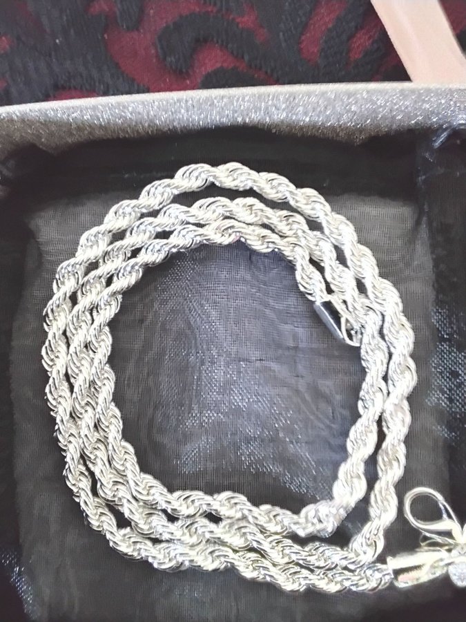 Halsband silverlänk, cordellänk, 4 mm, 55 cm, silverpläterad 925 stämplad