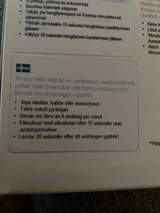 Snuza Hero MD andningsmonitor/andningslarm för bebis