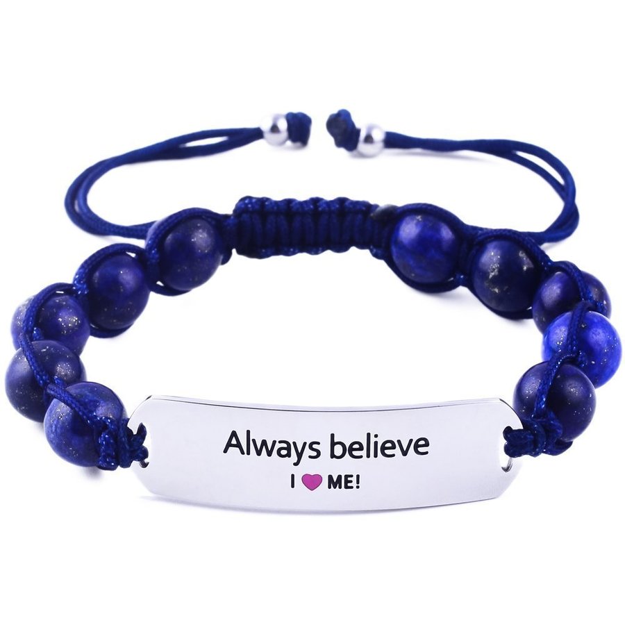 "Always Believe" motivationsarmband med rostfritt stål och naturliga ädelstenar