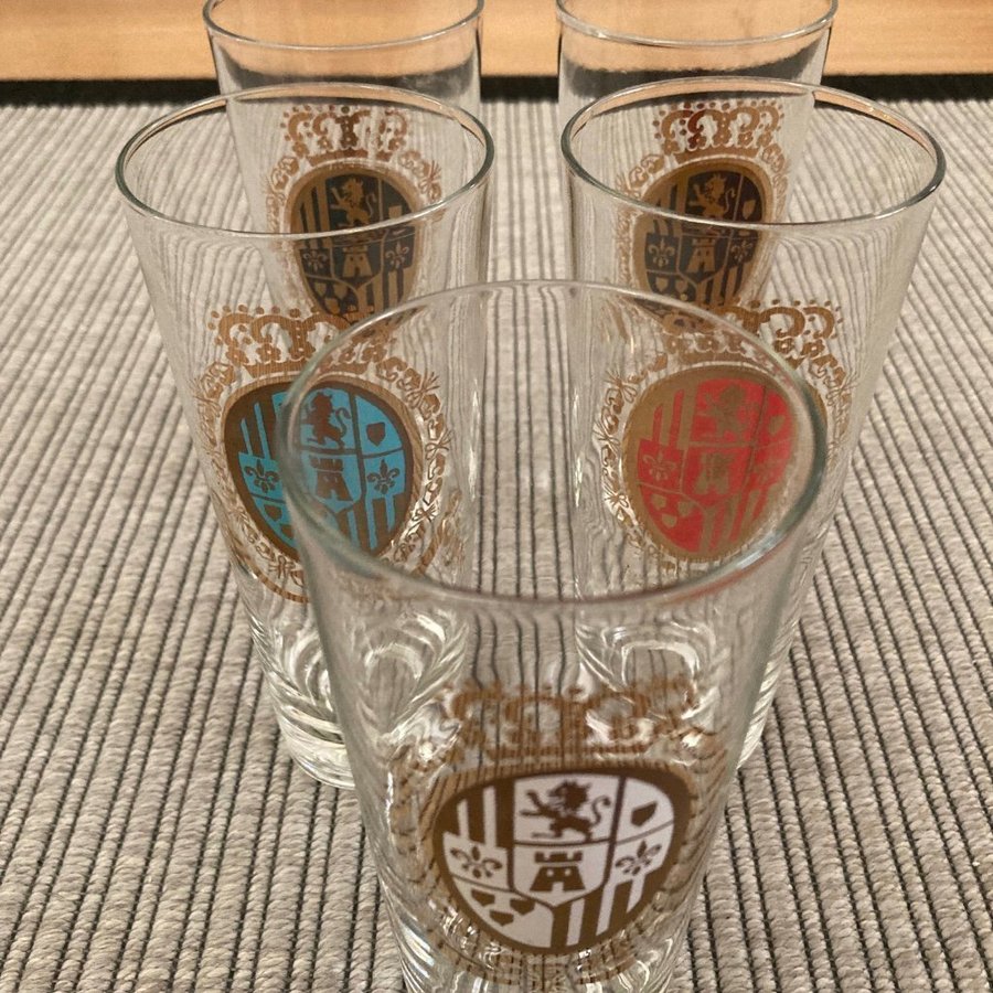 5 stora glas / vintage Belgien 1960-tal / Lion crest