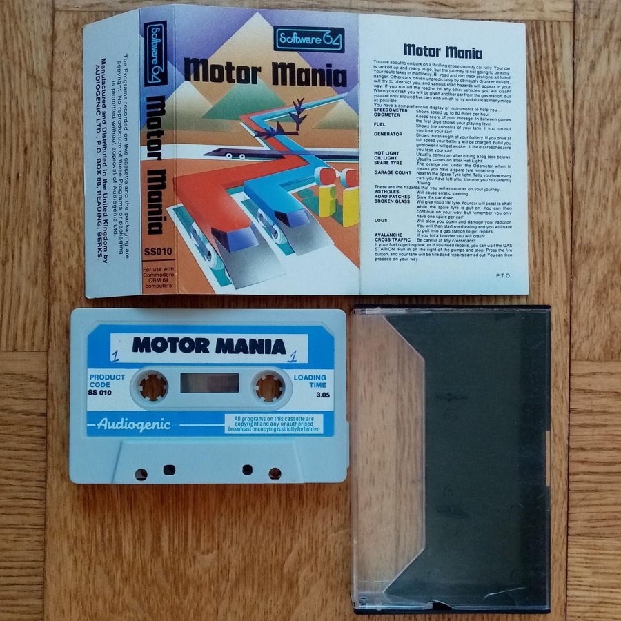 Motor Mania (Audiogenic) [Blå-VIt Kassett-Etikett] - Commodore 64/C64 Spel