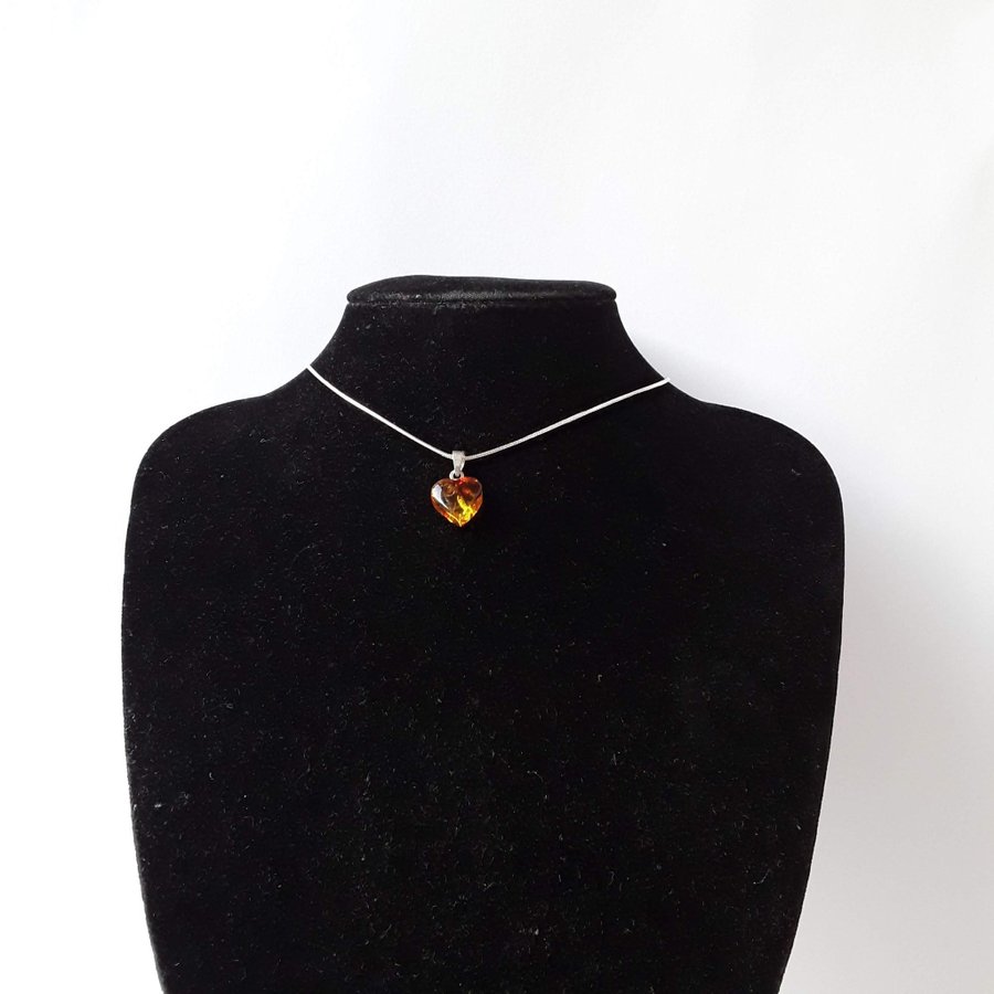 Baltic amber heart pendant necklace Yellow gemstone heart on silver color chain