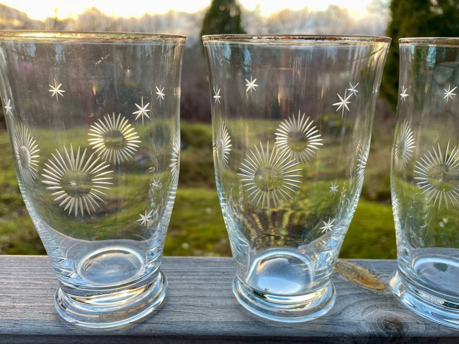 4 äldre glas med slipad dekor och guldkant - Selterglas, Vattenglas, Vintage (2)